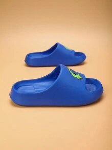 儿童轻便防滑泡沫拖鞋，可爱休闲一脚蹬凉鞋，透气快干，适合儿童和青少年，男女通用，米色 - 寶藍色 - 查看 8