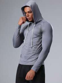 Sudadera con capucha con estilo de novio para hombres, chaqueta deportiva para fitness y entrenamiento, sudadera con capucha cómoda y elegante, ropa de otoño e invierno con estilo de novio para hombres, camiseta de compresión para hacer ejercicio - Gris - Ver 3