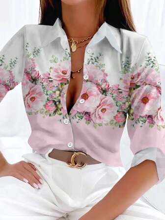 2024 New Arrival Popular Printed Long Sleeve Casual Blouse