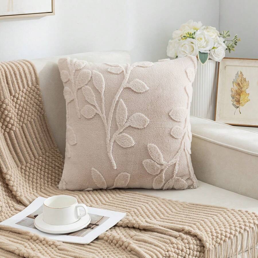 1 pieza Funda de almohada de franela estampada, estilo sencillo de forma cuadrada, aplicable para sala de estar y dormitorio, para todas las estaciones - Beis - Ver 1