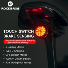 ROCKBROS Bike Tail Light Smart Brake Sensing Rear Bike Light Led Bike Lights,Type C USB Rechargeable,IPX6 Waterproof Bike Light For Night Riding - Black - View 8