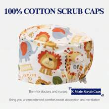 1 pieza Gorro médico con estampado de animales y plantas de dibujos animados, gorro de enfermera dental, gorro quirúrgico de clínica, unisex, para todas las estaciones