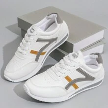 新款大码女士运动休闲鞋，适合日常休闲散步，搭配牛仔裤、短裤、休闲裤、迷你裙 - 白灰 - 查看 2