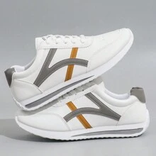 新款大码女士运动休闲鞋，适合日常休闲散步，搭配牛仔裤、短裤、休闲裤、迷你裙 - 白灰 - 查看 5