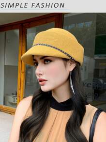 1 pieza Sombrero de sol de verano para mujer, sombrero ecuestre de estilo británico de unicolor, sombrero protector solar transpirable, gorra visera de moda a juego, adecuado para viajes al aire libre y compras - Multicolor - Ver 13