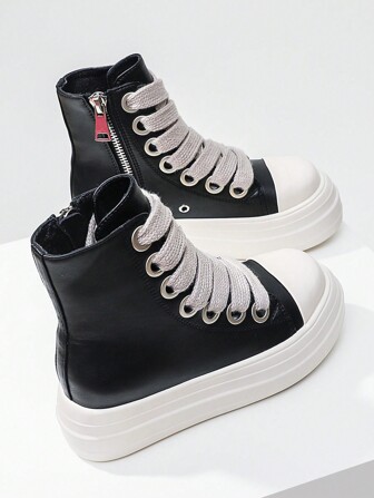 Alan Vincent 女士黑色鞋 2025 新款女靴高筒靴女系带拉链黑色厚底靴增高 5 厘米派对鞋女士日常穿着女鞋休闲时尚运动鞋户外舒适鞋适合矮个子女士深色摩托车风格