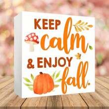 1 pièce Décoration d'automne carrée "Tomber amoureux de l'automne" 10cm, citrouille, feuilles d'érable, décoration de maison d'automne, décoration de chambre, décoration de festival des récoltes, décoration de bureau, ornement de décoration d'automne, meilleurs cadeaux