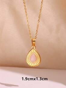 1 pieza Collar colgante de piedra rosa dulce con colgante geométrico y gota de agua - Joyería elegante chapada en oro para mujeres y niñas, nueva - Multicolor - Ver 8