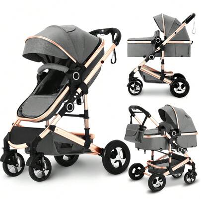 Kinder King 2 In 1 Convertible Baby Stroller, Folding High Landscape Infant Carriage, Newborn Reversible Pram, Adjustable Canopy, Diaper Bag