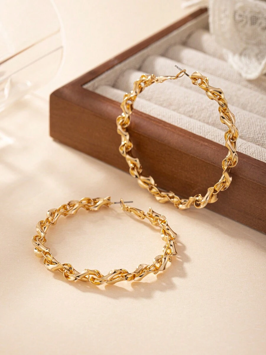 1 对时尚金色耳环，适合女性日常佩戴 - 金黃色 - 查看 1