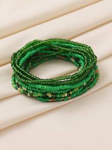 4pcs Bohemian Style Green Seed Bead Stretch Stacking Bracelets Set For Women DIY - Rice Beads Basic Chain - View 10