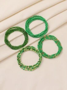 4pcs Bohemian Style Green Seed Bead Stretch Stacking Bracelets Set For Women DIY - Rice Beads Basic Chain - View 6