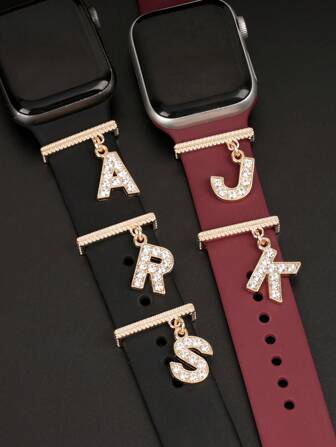 1 st nya moderiktiga strass- och 26-bokstäversklockor med klockarmband, kompatibel med -armband, alfabetstillbehör, kompatibel med Galaxy Watch-armbandserien, perfekt födelsedagspresent