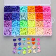 2400PCS Clay Beads For Bracelet Making 24 Colors 6MM Flat Round Polymer Beads Set, 1 Box Disc Heishi Beads With Pendants Letter Beads For Jewelry Necklace Making Kit