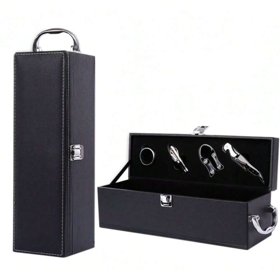 Caja De Regalo Para Un Vino Tinto Con Utensilios De Vino - Negro - Ver 1