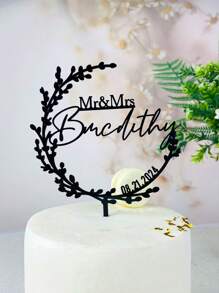 Personalized Wedding Cake Topper With Date Custom Mr & Mrs Rustic Engagement Anniversary Groom And Bride Party Cake Decoration Waterproof, Ornamental Exquisite, Stylish, Fashionable, Vintage Custom, Personalized, Unique Ideal Gifts For Him Her, Boyfriend, Girlfriend, Dad, Mom, Family, Friends, Pets For Anniversaries, For Valentine's Day, For Graduation, For Weddings, For Housewarming Dining Room, Living Room, Bedroom, Tea Room, Home, Christmas, Gala Night - Multicolor - View 2