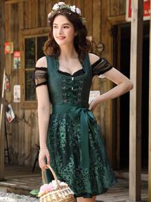Oktoberfest Costumes Women Garden Maid Dresses 3pcs Sexy Oktoberfest Outfit Halloween Costume For Women - Dark Green - View 3
