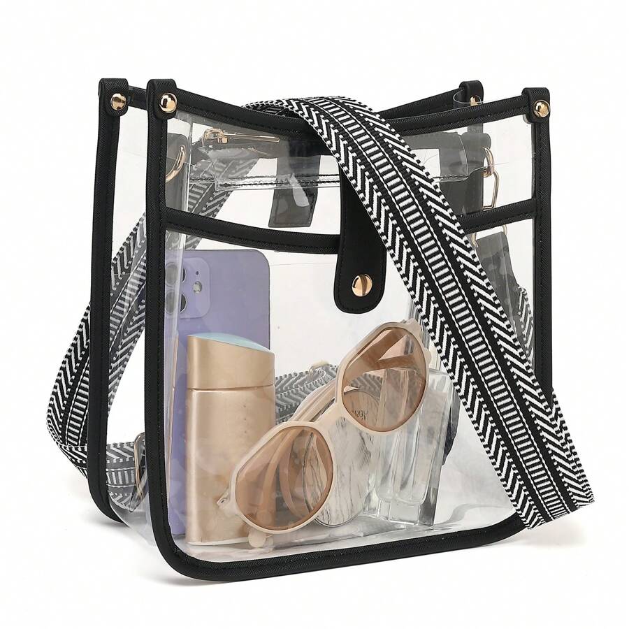 Clear Bag For Women, Clear Purse Stadium Approved PVC Crossbody Bag With Adjustable Strap Cute Concert Bag - 黑色 - 查看 1