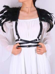 1pc Black Feather Shawl Steampunk Feather Epaulettes With Harness Belt Perfect For Dressing Up In Parties  Vampire Cosplay Props Halloween - Black - View 10