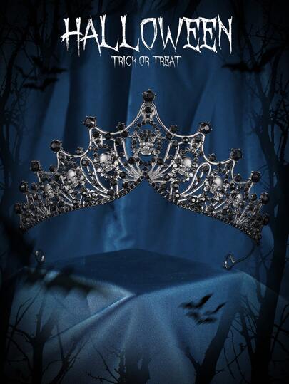 1 pieza Diadema con calavera de Rhinestone estilo gótico, accesorio de disfraz de reina para fiesta de Halloween, accesorio para el cabello