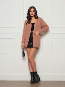 French Retro Fufu Knitted Cardigan For Women Korean Style Lazy Sweater Loose Outer Coat - 卡其色 - 查看 2