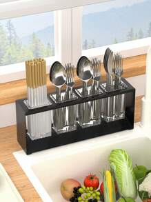 3/4 Cup Steel Mesh Cutlery Organizer With Draining Tray, Countertop Utensil And Knife Holder, Gray - Grey - View 4