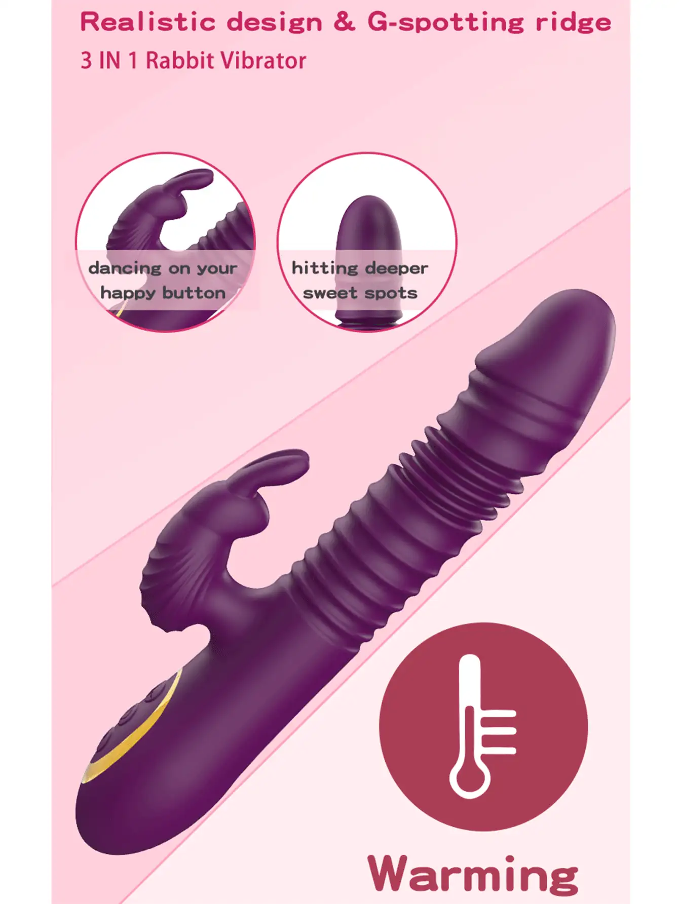 Juguete sexual para adultos estimulador del punto G y del clítoris para mujeres, vibrador de conejo con movimiento de penetración, dildo vibrador con estiramiento para el punto G, vibrador de conejo estimulador del clítoris, masajeador vaginal y anal con 10 modos de frecuencia y 10 modos de penetración con calefacción para la masturbación de mujeres, vibrador a prueba de agua con forma de rosa para parejas, vibrador de conejo simulado sexy multifrec uencia con carga para masaje AV y masturbación, juguete sexual para adultos