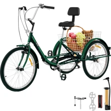 Tricycle Adult 24'' Wheels Adult Tricycle 7-Speed 3 Wheel Bikes For Adults Three Wheel Bike For Adults Adult Trike Adult Folding Tricycle Foldable Adult Tricycle 3 Wheel Bike Trike For Adults - 黑色 - 查看 1