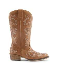 Women's Mid Calf Cowgirl Boots Cowboy Boots Pointed Toe Fashion Slip-On Chunky Heel Embroidery Stitched Western Camel Boots For Festival Party Shoes - Camel - View 11