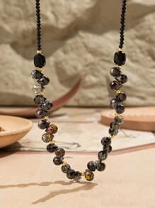 1 pieza Collar gargantilla tejido de cristal asimétrico iridiscente, collar de moda de diseño vintage para mujeres - Multicolor - Ver 5