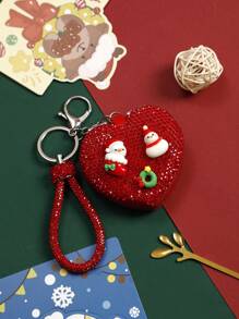 1pc Red Heart Shaped Rhinestone Compact Mirror, Luxury Portable Makeup Mirror, Christmas Decor Handheld Folding Double-Sided HD Mirror (4 Designs Random) - Multicolor - View 6