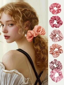 12pcs Women Pink Khaki Solid Casual Scrunchie For Daily Life Scrunchies Hair Ties Scrunchy Hair Ties