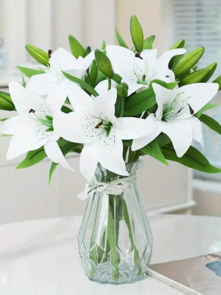 6pcs Artificial 3-Stem Lily Flowers Home Decor, Photography