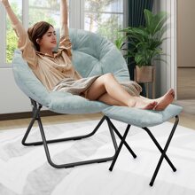 Silla redonda plegable con falso pelaje de MoNiBloom para dormitorio, sala de estar o dormitorio. Estructura metálica plegable, grande y cómoda, acolchada y suave, silla de descanso perezosa y acogedora tipo luna para adultos
