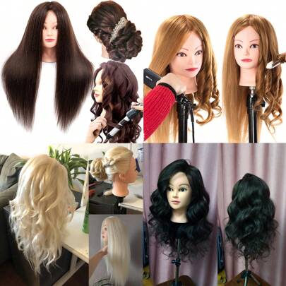 Głowa treningowa żeńskiego manekina o długości 60 cm 85% prawdziwej sierści zwierzęcej i 15% syntetycznej głowy do stylizacji włosów Dummy Dolls Głowa manekina do fryzur fryzjerskich Profesjonalne fryzjerstwo Kosmetologia Głowa lalki do fryzur Splatanie Praktyka strzyżenia Z uchwytem na stojak