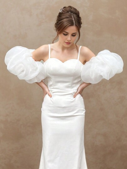 1pc Organdy Puff Sleeve Cloud Sleeve Pair With Elastic Cuffs, Bridal Fall Clothes For Women
