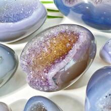 Agate Crystal Cave Egg High-Quality Ornament/Crystal Raw Stone Polished Home Desktop Decoration/Treasure Pot Crystal Random - Multicolor - View 3