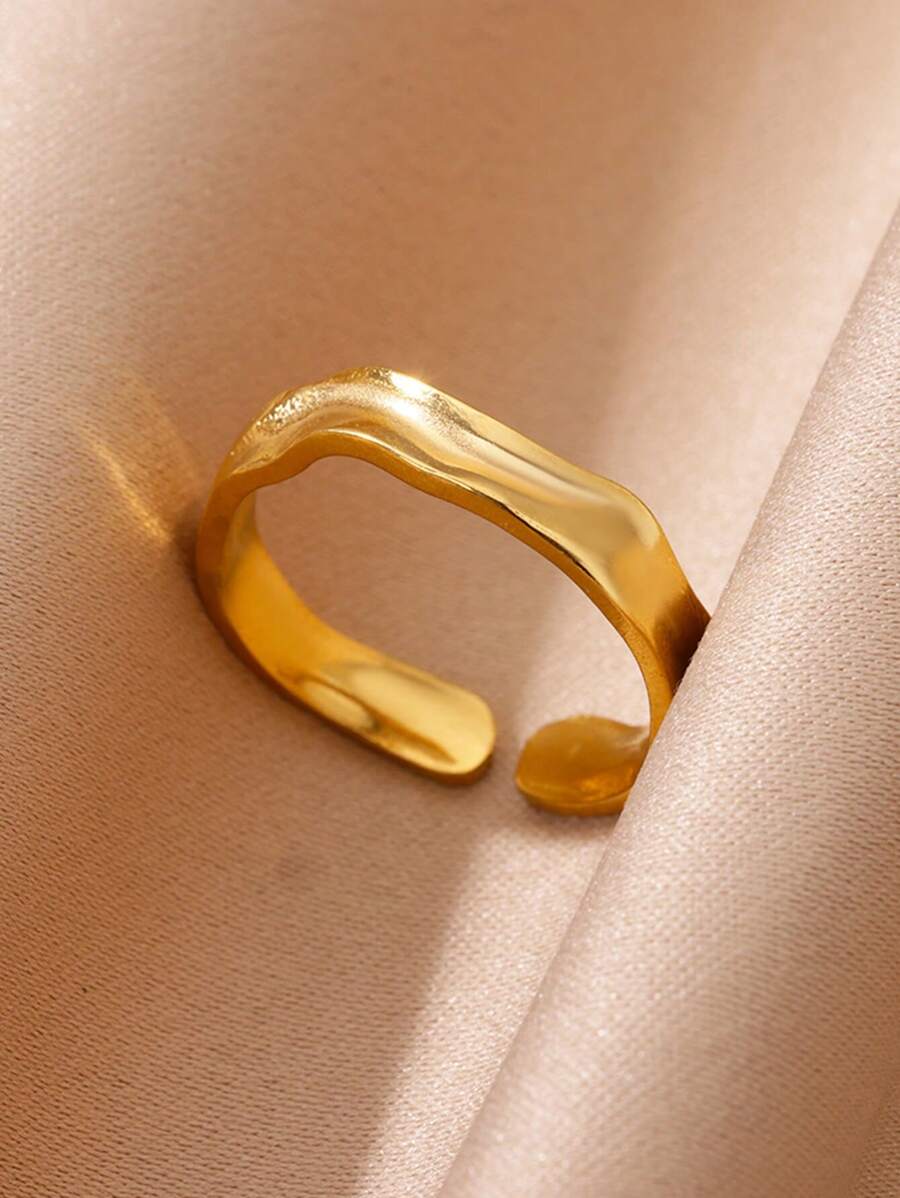 1 Stück Klassischer Mode Edelstahl Ring für Frauen und Mädchen, 18K Goldplattiert, wassergeschützt, geeignet als Hochzeits-, Geburtstags- oder Jahrestags-Geschenk