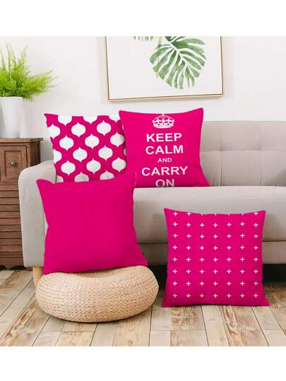 غطاء وسادة رمي المخمل القصير البوليستر أسلوب جديد بنمط هندسي وحرف 4 قطع للأريكة