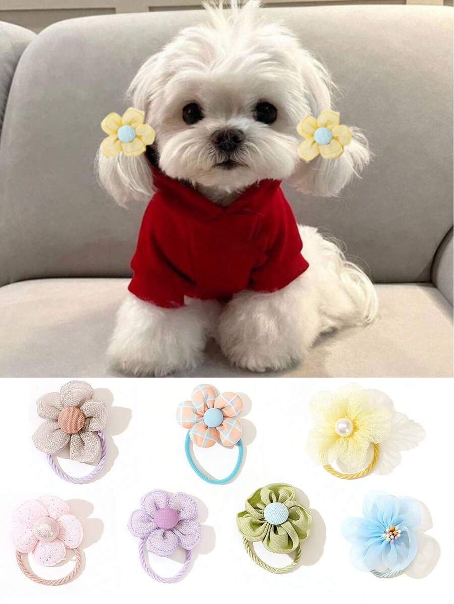Cute Dog Hair Band Flower Adorable Headbands Furry Yorkie Pet Grooming ...