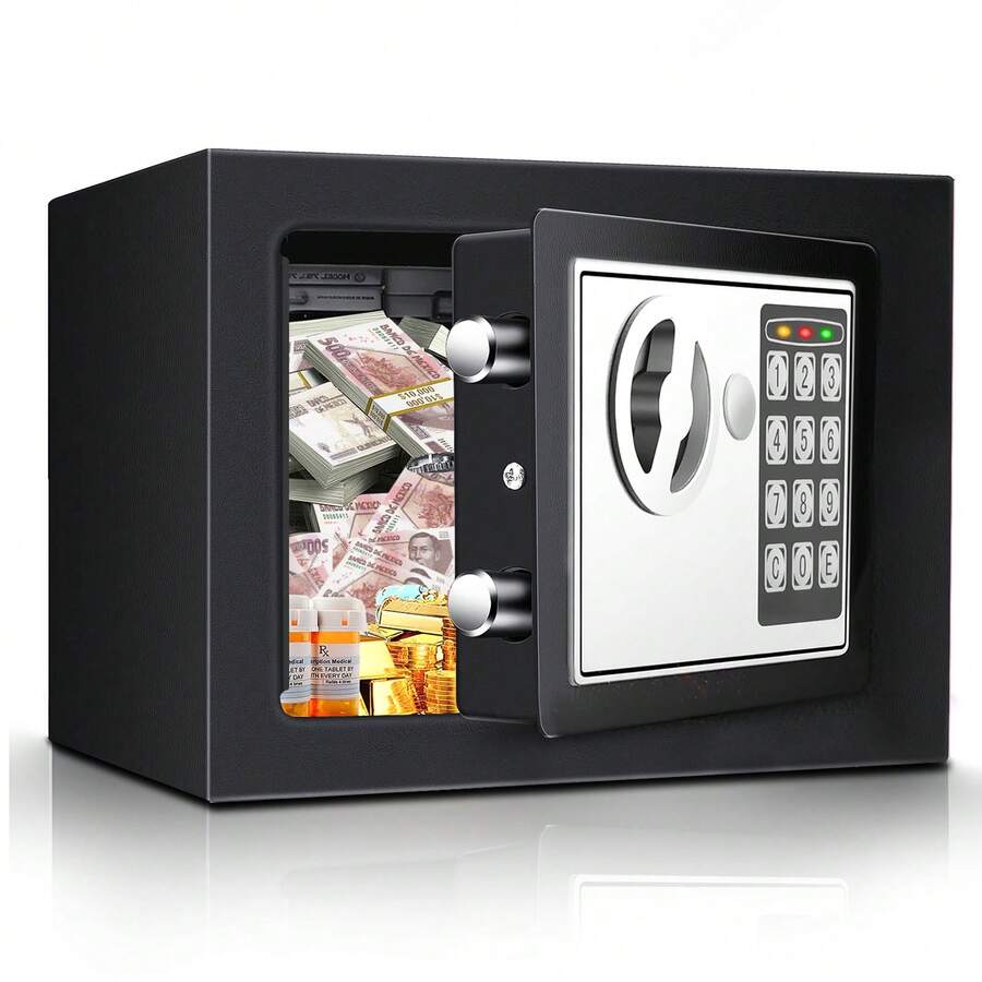 Caja De Seguridad Pequeña, Caja Fuerte De Seguridad Digital De Contraseña, Caja Fuerte De Seguridad para El Hogar, Oficina, Hotel, Negocios - Negro - Ver 1