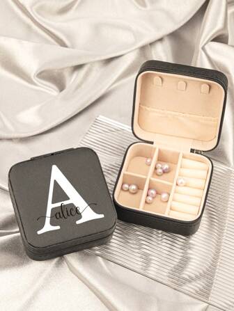 1PC Custom Print: Personalized Name Square Storage Box - Portable PU Jewelry Organizer For Necklaces, Earrings, Rings - Multi-Compartment Travel Storage Case - Ideal Gift For Sisters, Aunts, Mothers, Grandmothers, Girlfriends, Mentees, Etc. - Perfect For Holidays, Weddings, Birthdays, Valentine's Day, Mother's Day, Graduations
