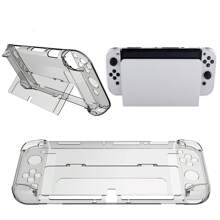 Transparent Protective Case Cover Compatible With  Switch OLED Console Crystal Clear Shell 3 In 1 Left/Right Handle Host PC Hard Transparent Protective Case Cover