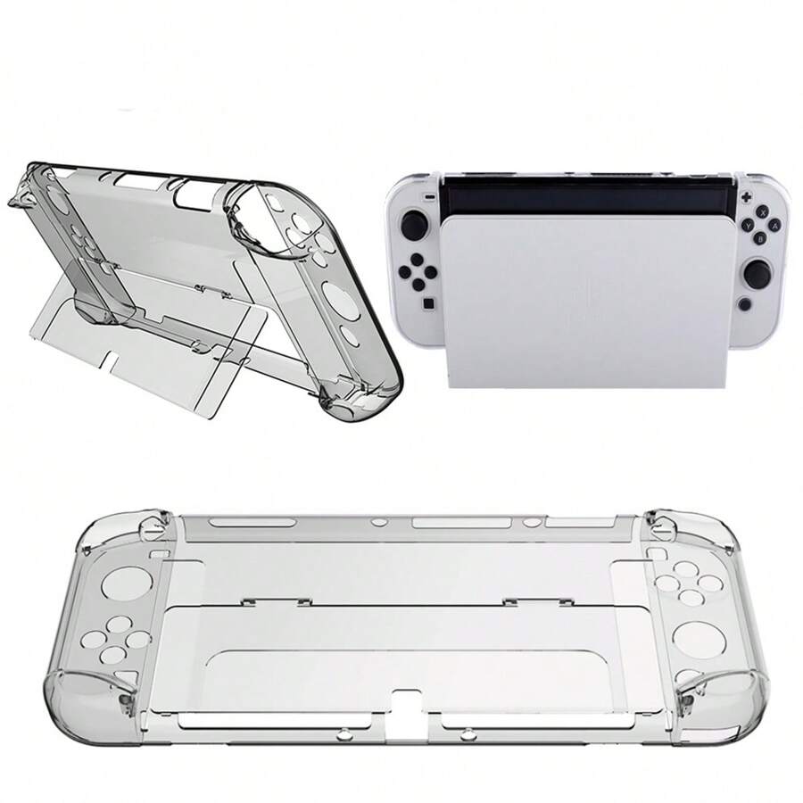 Transparent Protective Case Cover Compatible With  Switch OLED Console Crystal Clear Shell 3 In 1 Left/Right Handle Host PC Hard Transparent Protective Case Cover