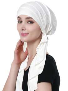 Z.H.A 1pc Solid Color Pre Tied Turban Hat With Two Tails, Thin Breathable Elastic Head Wrap, Sunscreen Versatile Chemo Hat For Women Sleep Bonnet - Multicolor - View 9