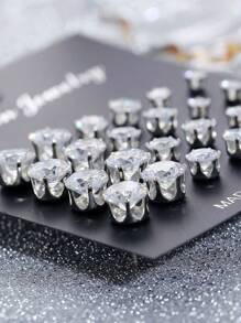 24 chiếc/48 chiếc/72 chiếc Bộ bông tai đính đá Cubic Zirconia tối giản thời trang - Hip Hop, Rap, Hình học, Thiết kế hình tròn - Lý tưởng cho phong cách Punk, Ngày lễ, Tiệc tùng, Trang phục hàng ngày - Bạc - Xem 6