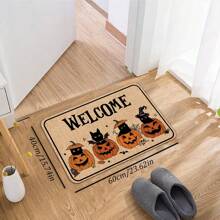 pocket monsters 1pc Halloween Pumpkin Head & Black Cat Pattern Anti-Slip Doormat, Corridor Kitchen Bathroom Balcony Mat, Bathroom Mat Outdoor Carpet, Indoor/Outdoor Decorative Rug