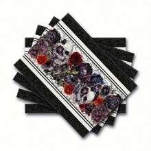 4 Pieces Set Of Luxurious Linen Placemats With Gothic Skull Design - Adds Elegance To Your Table Setting - Perfect For Halloween Decorations And Home Kitchen Table Use - 12x18 Inch Table Mats Halloween Party - Multicolor - View 14