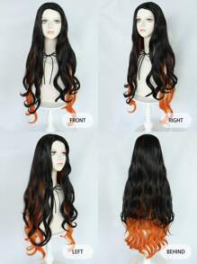 女式侧分超长波浪黑橙色合成耐热纤维头发动漫角色扮演假发万圣节动漫展狂欢节服装派对女士假发女性节日生日礼物圣诞节酒吧俱乐部狂欢派对游戏装饰摄影道具舞台表演配件自然外观适合初学者