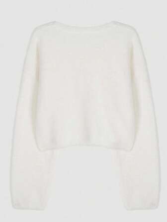 女式纯色马海毛圆领毛衣，秋冬